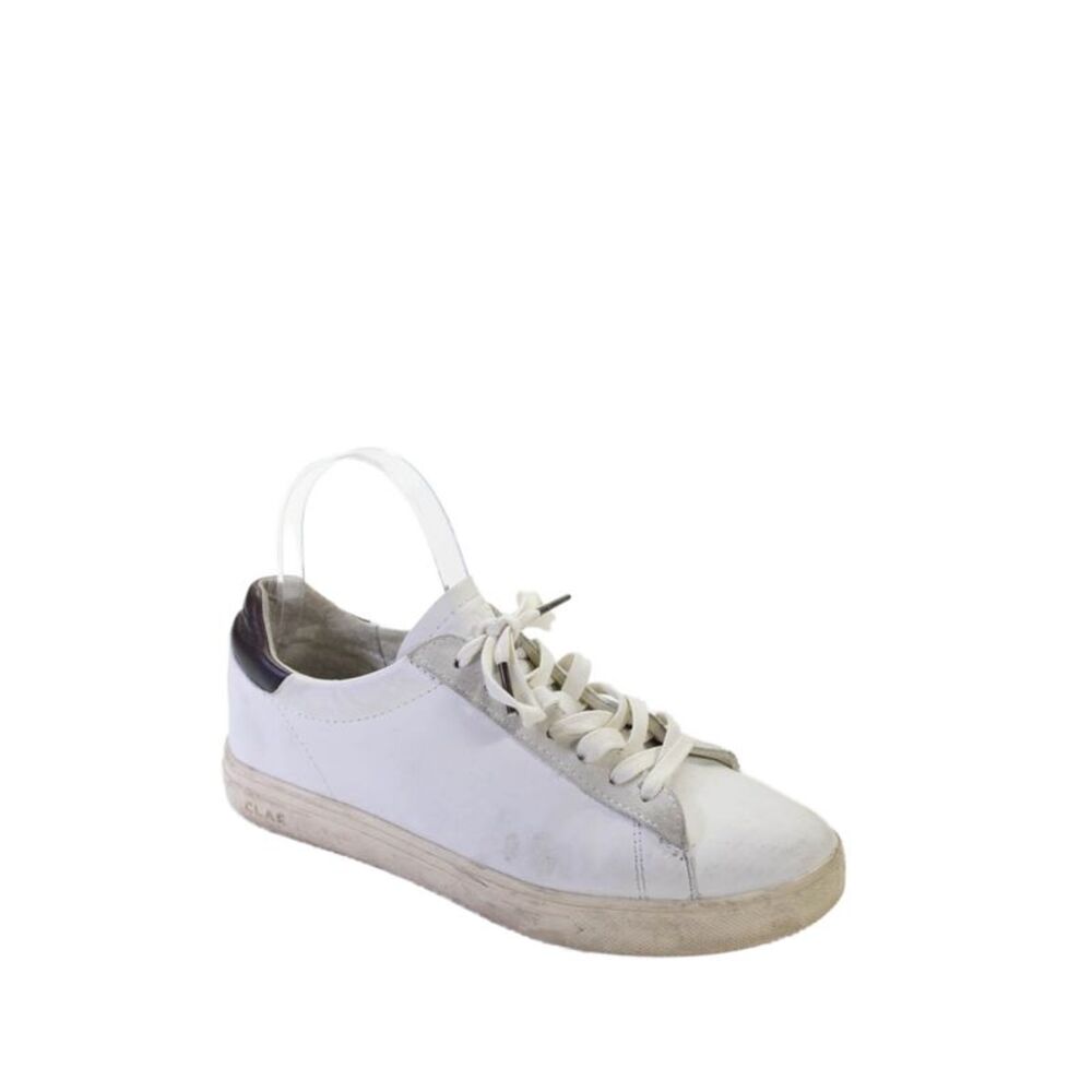 Clae Womens Leather Casual Lace Up Rounded Toe Sneakers White Size 5.5